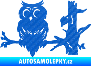 Samolepka Sova 005 levá na větvi 3D karbon modrý