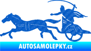 Samolepka Sparťanský bojovník 001 levá bojový vůz s koněm 3D karbon modrý