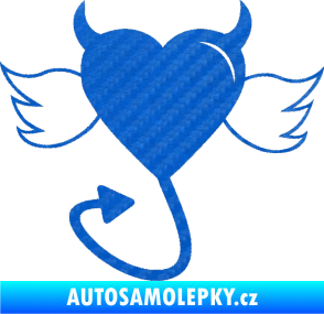 Samolepka Srdce anděl ďábel 002 levá 3D karbon modrý