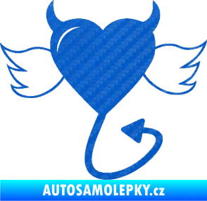 Samolepka Srdce anděl ďábel 002 pravá 3D karbon modrý