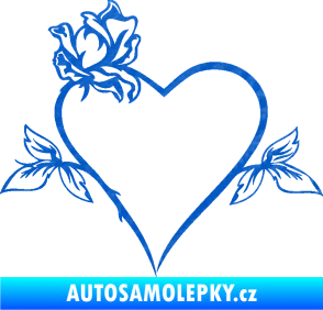 Samolepka Srdce s růží levá 3D karbon modrý