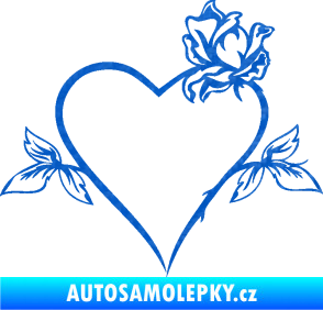 Samolepka Srdce s růží pravá 3D karbon modrý