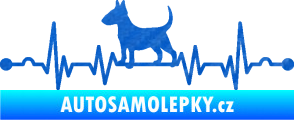 Samolepka Srdeční tep 008 levá pes bulteriér 3D karbon modrý