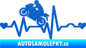 Samolepka Srdeční tep 013 levá motorkář 3D karbon modrý