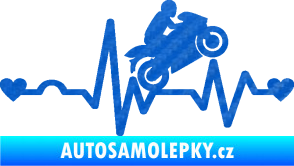 Samolepka Srdeční tep 013 pravá motorkář 3D karbon modrý
