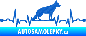 Samolepka Srdeční tep 014 pravá německý ovčák 3D karbon modrý
