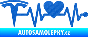 Samolepka Srdeční tep 043 levá Tesla 3D karbon modrý