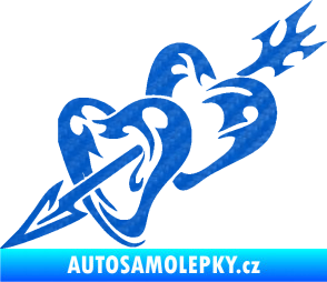 Samolepka Srdíčka 001 levá se šípem 3D karbon modrý
