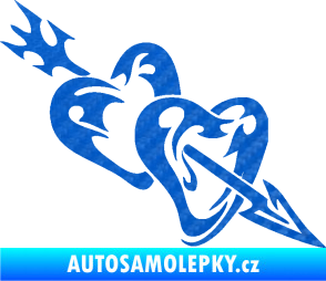 Samolepka Srdíčka 001 pravá se šípem 3D karbon modrý