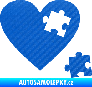 Samolepka Srdíčko 022 pravá vypadlý puzzlík 3D karbon modrý