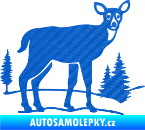 Samolepka Srna 002 pravá s krajinou 3D karbon modrý
