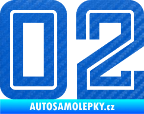 Samolepka Startovní číslo 02 typ 7 3D karbon modrý