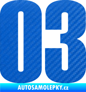 Samolepka Startovní číslo 03 typ 2   3D karbon modrý