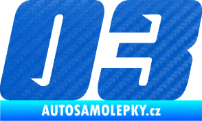 Samolepka Startovní číslo 03 typ 6 3D karbon modrý