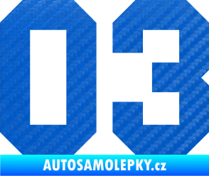 Samolepka Startovní číslo 03 3D karbon modrý
