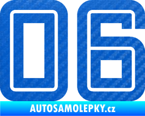 Samolepka Startovní číslo 06 typ 7 3D karbon modrý
