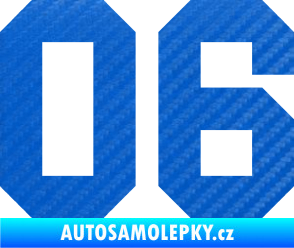 Samolepka Startovní číslo 06 3D karbon modrý