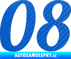 Samolepka Startovní číslo 08 typ 3 3D karbon modrý