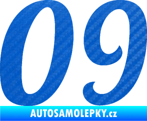 Samolepka Startovní číslo 09 typ 3  3D karbon modrý