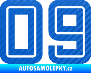 Samolepka Startovní číslo 09 typ 7 3D karbon modrý