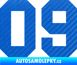 Samolepka Startovní číslo 09 3D karbon modrý