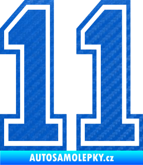 Samolepka Startovní číslo 11 typ 4 3D karbon modrý