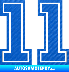 Samolepka Startovní číslo 11 typ 5 3D karbon modrý