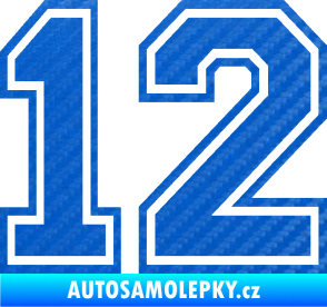 Samolepka Startovní číslo 12 typ 4 3D karbon modrý