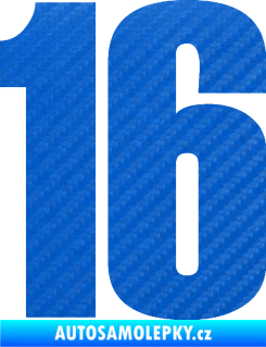 Samolepka Startovní číslo 16 typ 2   3D karbon modrý