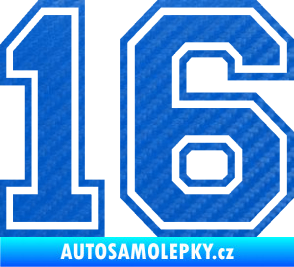 Samolepka Startovní číslo 16 typ 4 3D karbon modrý