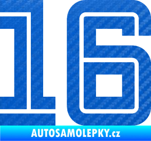 Samolepka Startovní číslo 16 typ 7 3D karbon modrý