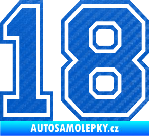 Samolepka Startovní číslo 18 typ 4 3D karbon modrý