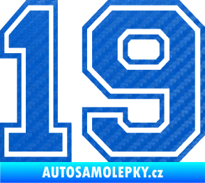 Samolepka Startovní číslo 19 typ 4 3D karbon modrý