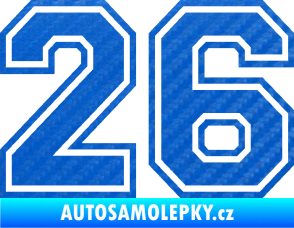 Samolepka Startovní číslo 26 typ 4 3D karbon modrý