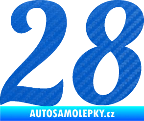 Samolepka Startovní číslo 28 typ 3 3D karbon modrý