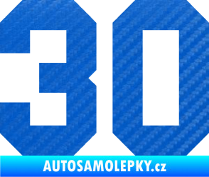 Samolepka Startovní číslo 30 3D karbon modrý