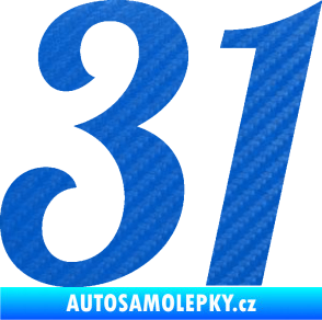 Samolepka Startovní číslo 31 typ 3 3D karbon modrý