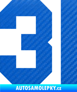 Samolepka Startovní číslo 31 3D karbon modrý