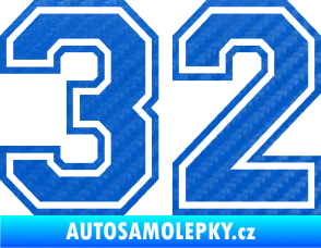 Samolepka Startovní číslo 32 typ 4 3D karbon modrý