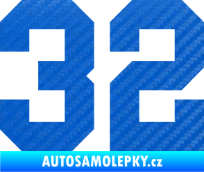 Samolepka Startovní číslo 32 3D karbon modrý