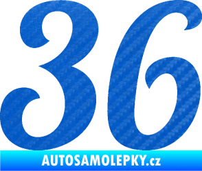 Samolepka Startovní číslo 36 typ 3  3D karbon modrý