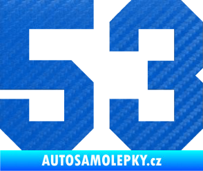 Samolepka Startovní číslo 53 3D karbon modrý