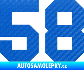 Samolepka Startovní číslo 58 3D karbon modrý