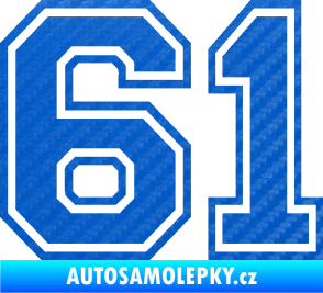 Samolepka Startovní číslo 61 typ 4 3D karbon modrý