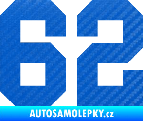 Samolepka Startovní číslo 62 3D karbon modrý