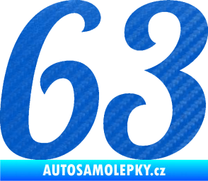 Samolepka Startovní číslo 63 typ 3 3D karbon modrý