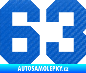 Samolepka Startovní číslo 63 3D karbon modrý