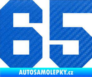 Samolepka Startovní číslo 65 3D karbon modrý