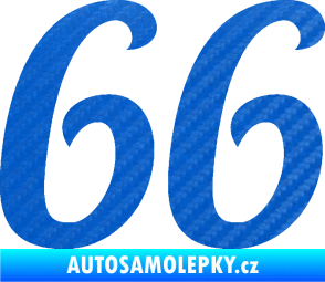 Samolepka Startovní číslo 66 typ 3 3D karbon modrý