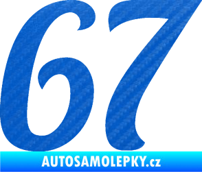 Samolepka Startovní číslo 67 typ 3 3D karbon modrý